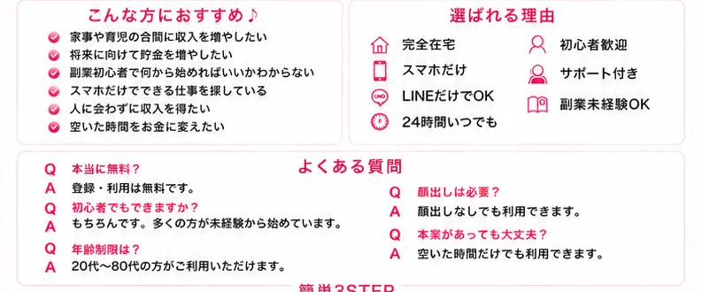 広告のよくある質問。「本当に無料？」に「登録・利用は無料です。」、「年齢制限は？」に「20代〜80代の方がご利用いただけます。」と答えている