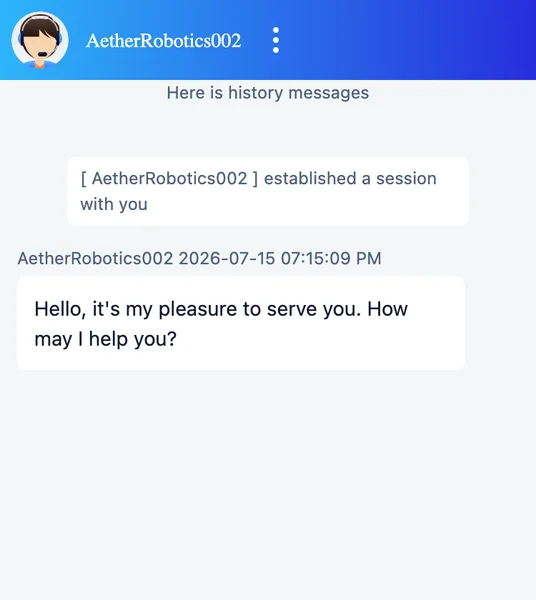 ATRのサポート窓口。AetherRobotics002という担当者から英語で応対が返ってくる