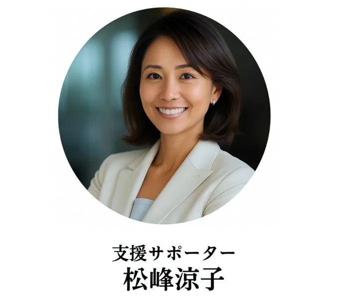 支援サポーター松峰涼子という見出しと、女性の顔写真が表示された自己紹介ページ