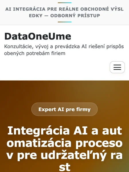 スロバキア語で書かれたAIコンサルティング会社「DataOneUme」のページ