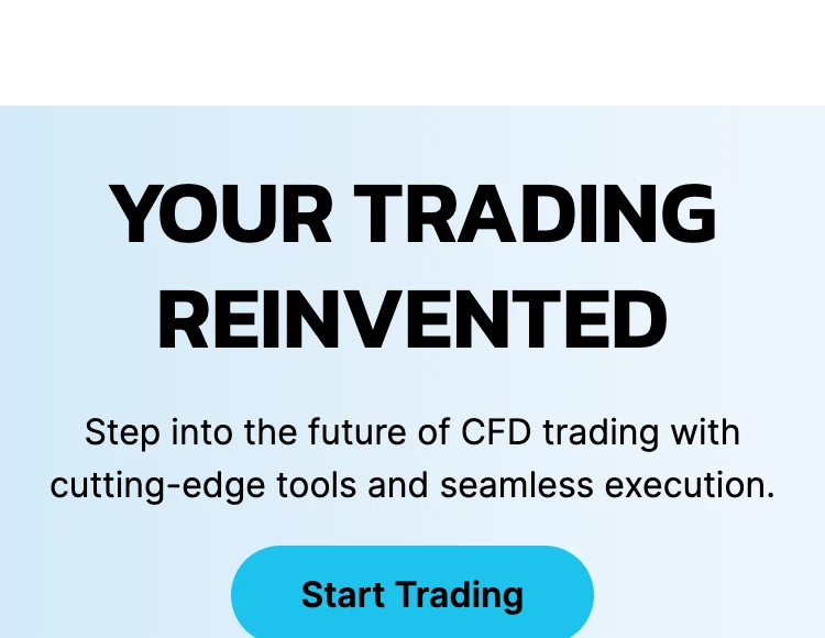FxVergeのトップページ。YOUR TRADING REINVENTEDという英語の見出しとStart Tradingのボタンが並んでいる