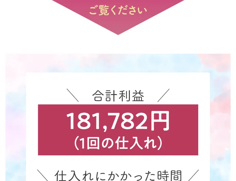 「合計利益181,782円（1回の仕入れ）」と、1回分の仕入れ実績を大きく見せる広告画面